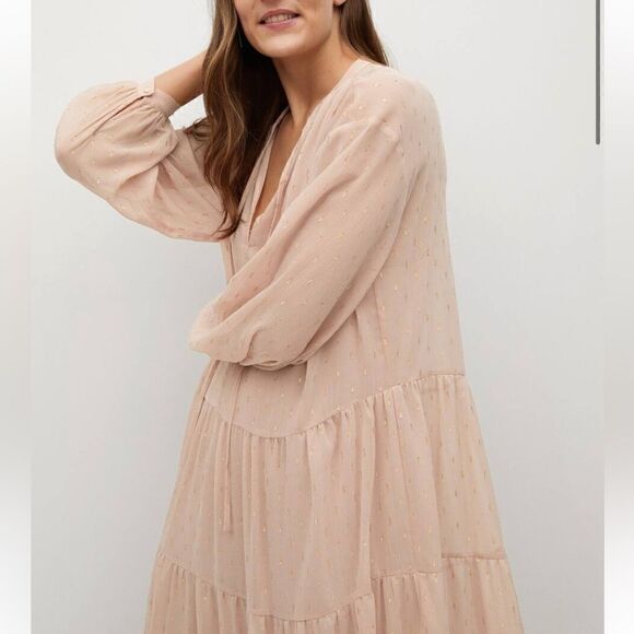 Mango nude pink Metallic details dress size small - Picture 6 of 15